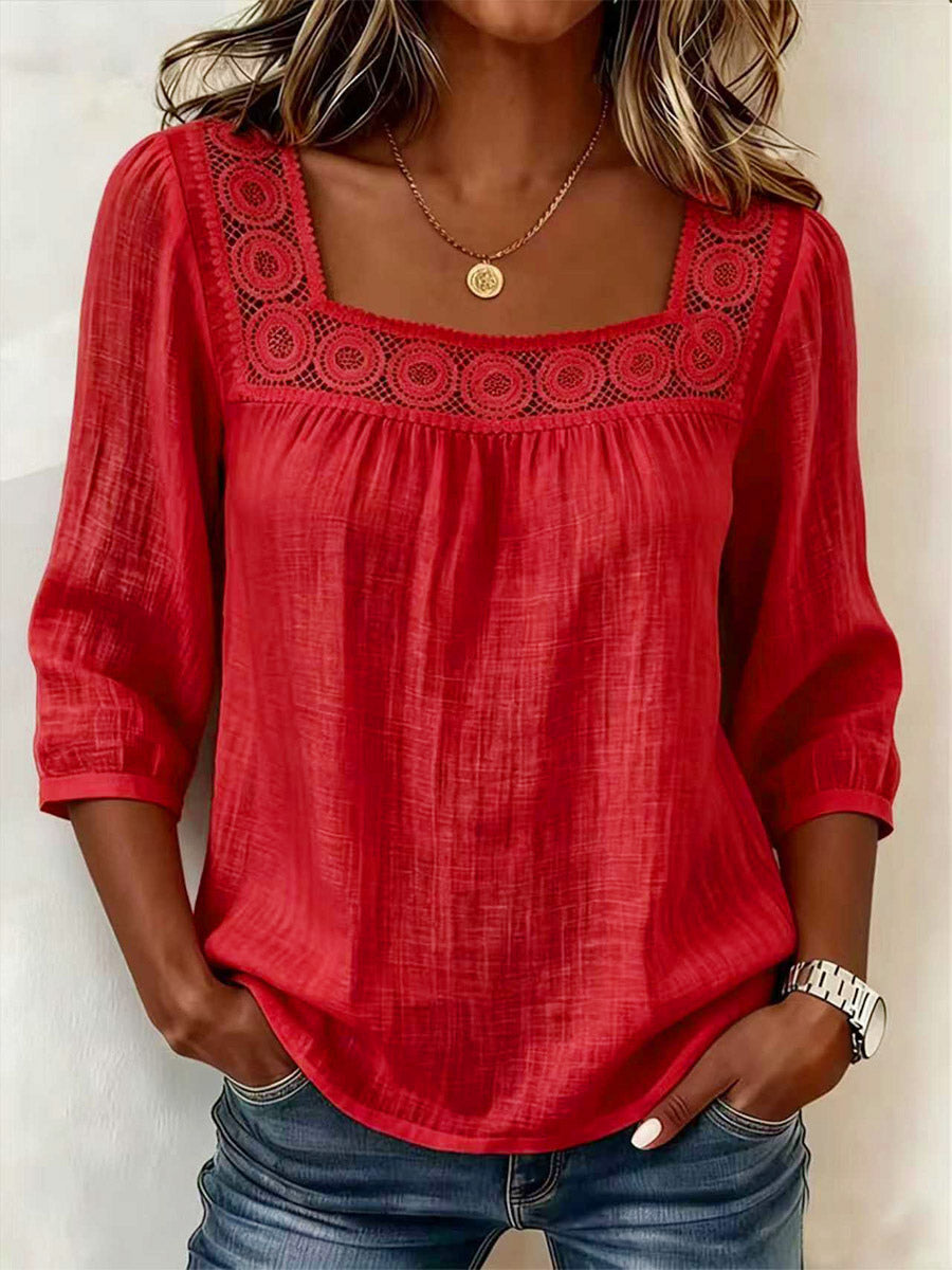Square-Neck Blouse with Puff Sleeves in White – photo 7