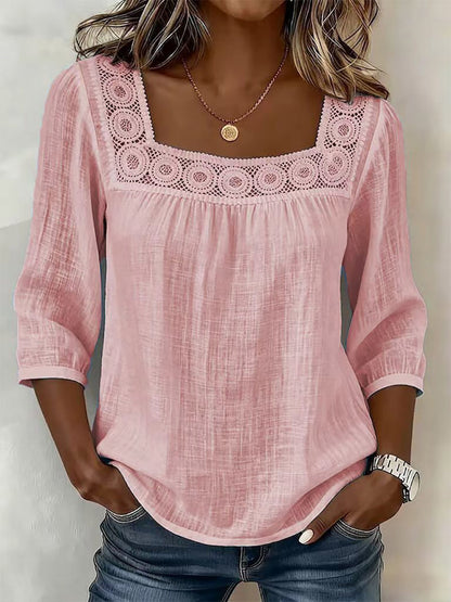 Square-Neck Blouse with Puff Sleeves in White – photo 5