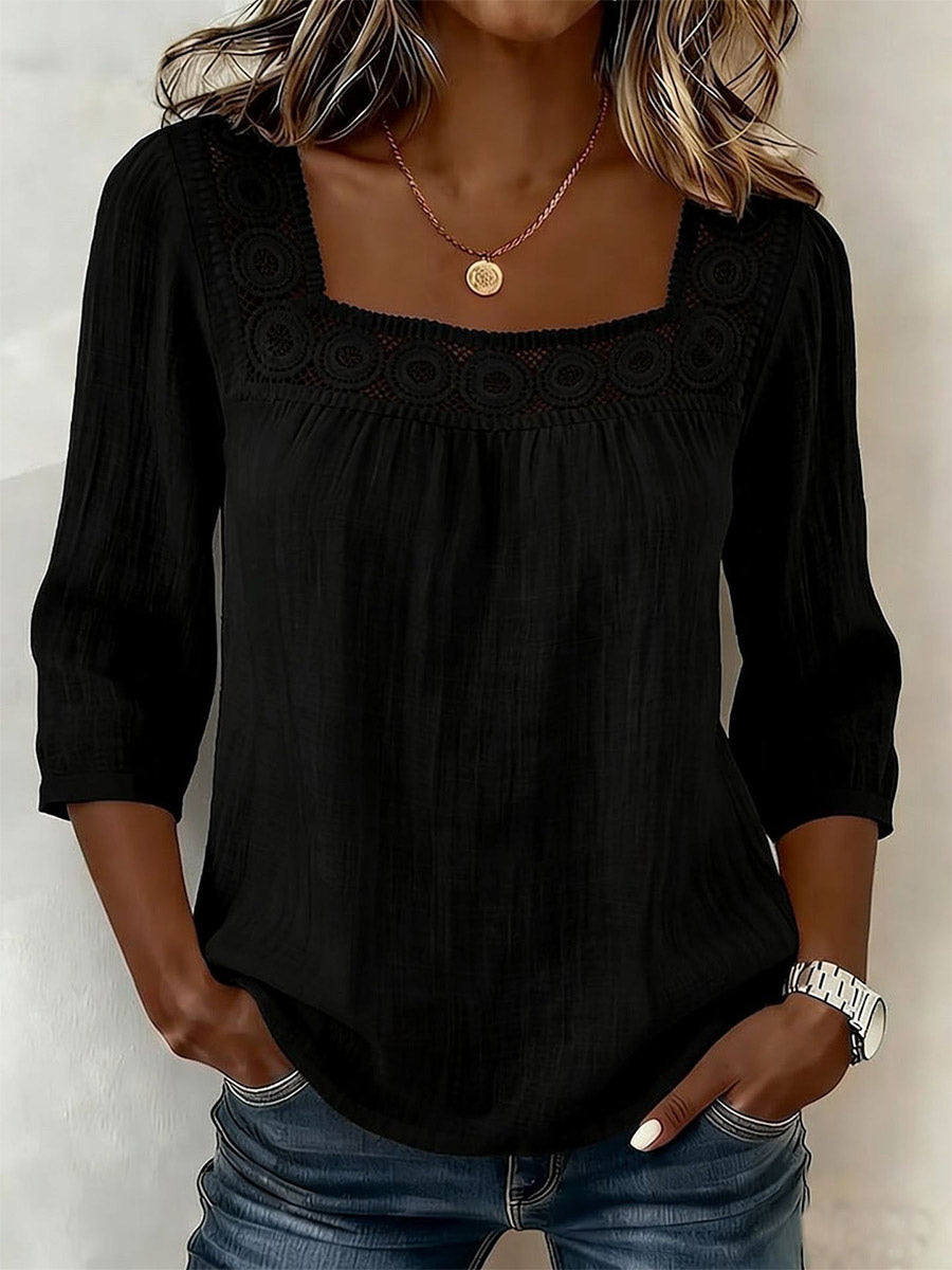 Square-Neck Blouse with Puff Sleeves in White – photo 6