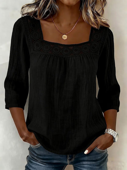 Square-Neck Blouse with Puff Sleeves in White – photo 6