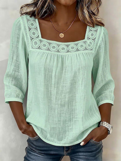 Square-Neck Blouse with Puff Sleeves in White – photo 3