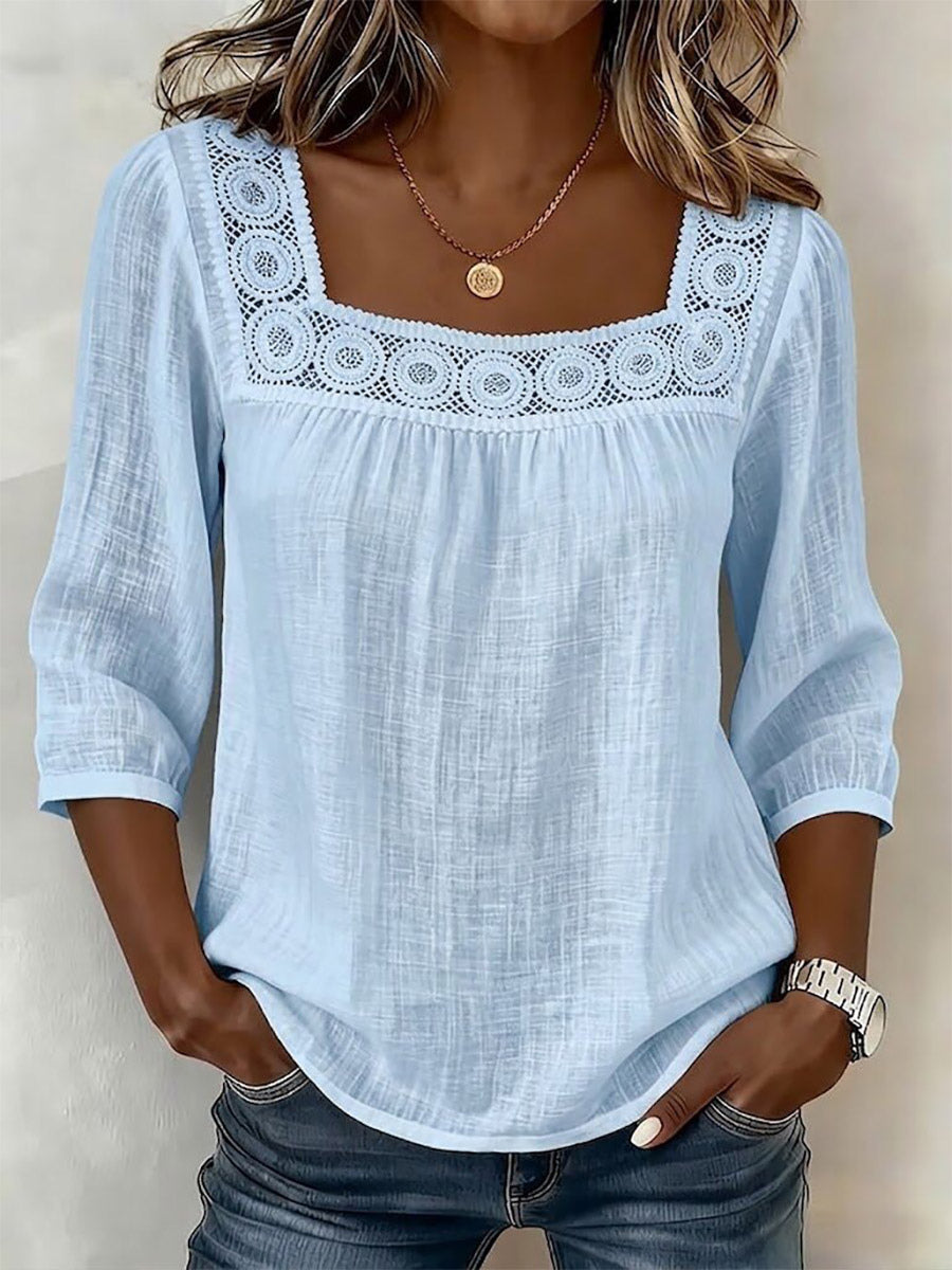 Square-Neck Blouse with Puff Sleeves in White – photo 4