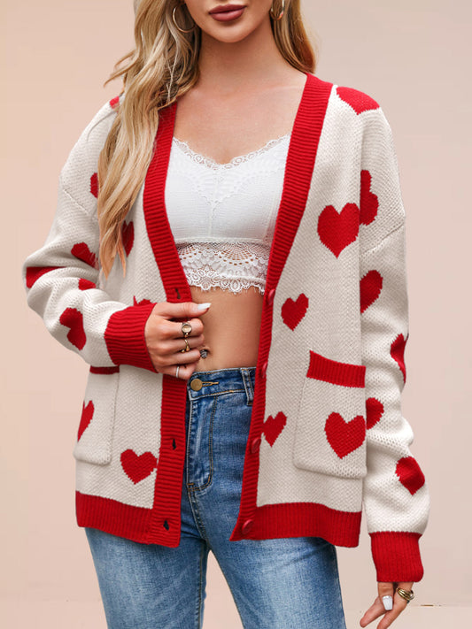 V-Neck Oversized Cardigan with Long Sleeves in Apricot – photo 1