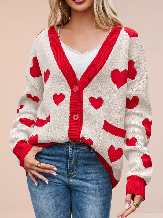 V-Neck Oversized Cardigan with Long Sleeves in Apricot – photo 2