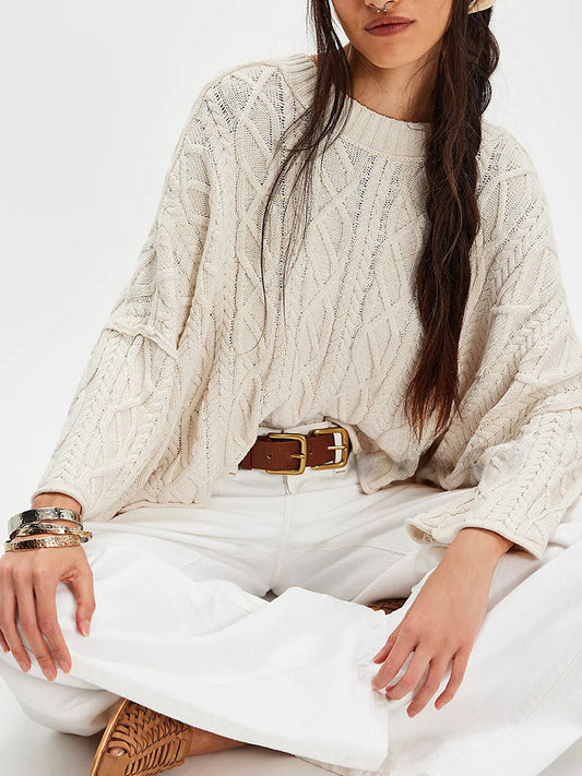Crew-Neck Cable-Knit Jumper in Apricot – photo 2