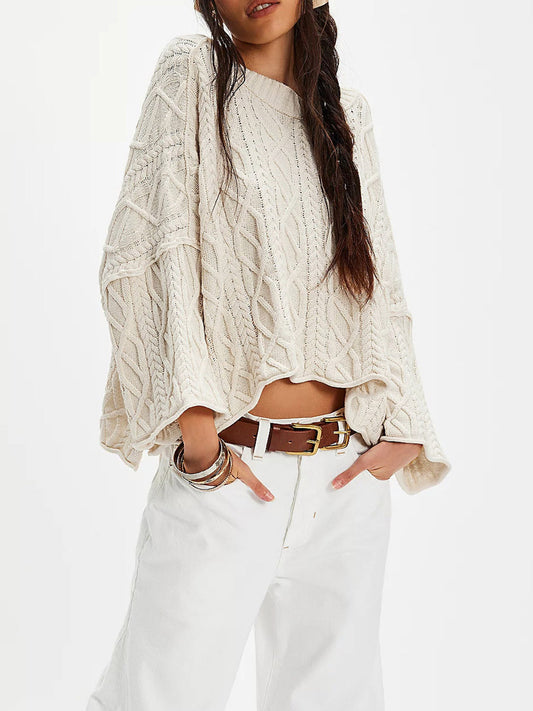 Crew-Neck Cable-Knit Jumper in Apricot – photo 1