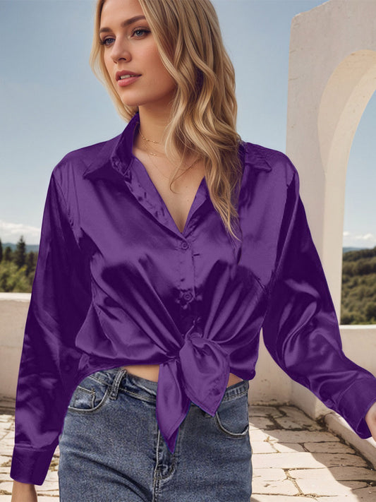 Satin Blouse with Lapels in Purple – photo 1