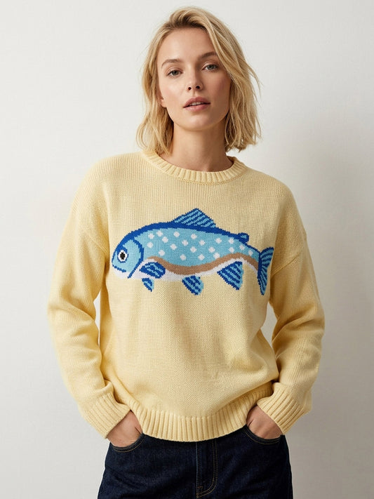Crew-Neck Jumper with Long Sleeves in Yellow – photo 1