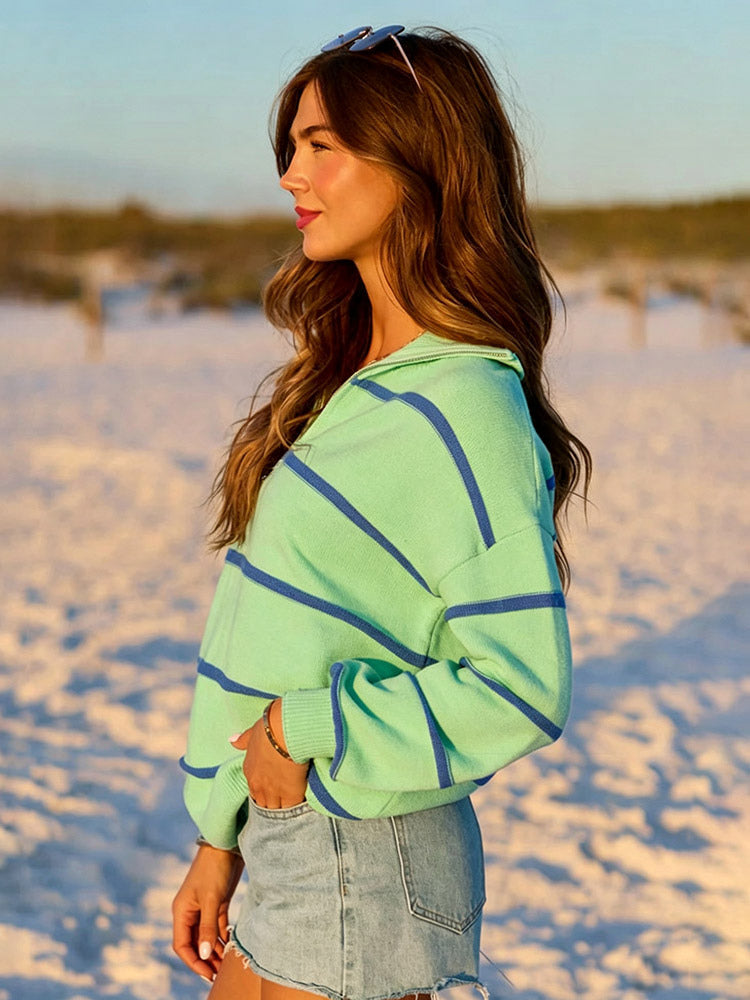 Zip-Up Jumper with Long Sleeves in Green – photo 4