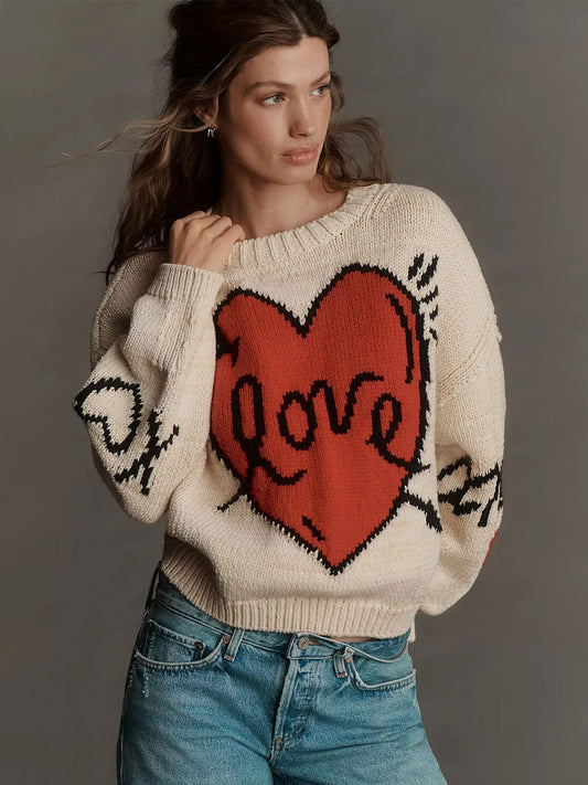 Crew-Neck Jumper with Long Sleeves in Apricot – photo 1