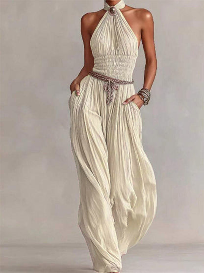 Lace-Up Jumpsuit with Pleats in Pink – photo 4