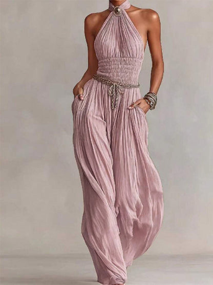 Lace-Up Jumpsuit with Pleats in Pink – photo 1
