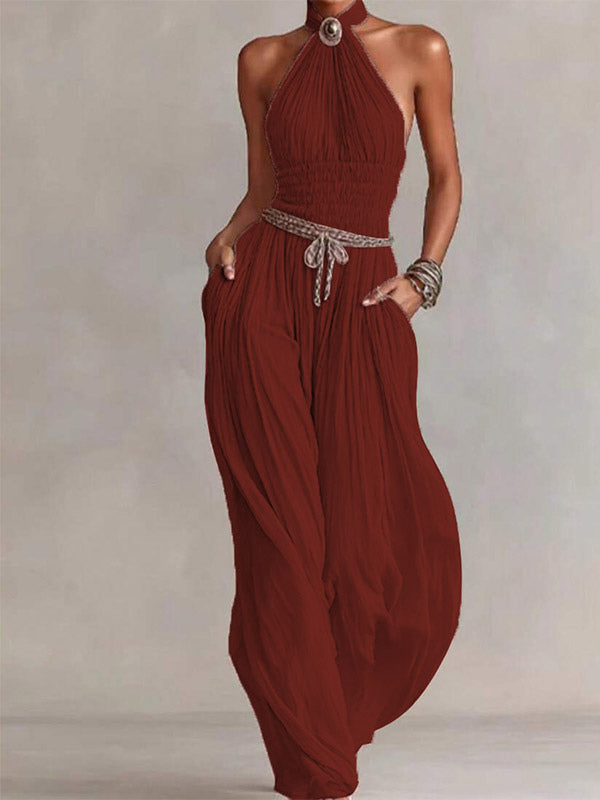 Lace-Up Jumpsuit with Pleats in Pink – photo 3