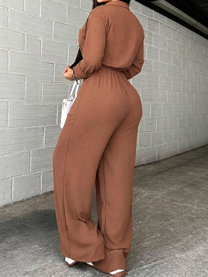 Lace-Up Jumpsuit with Lapels in Black – photo 3