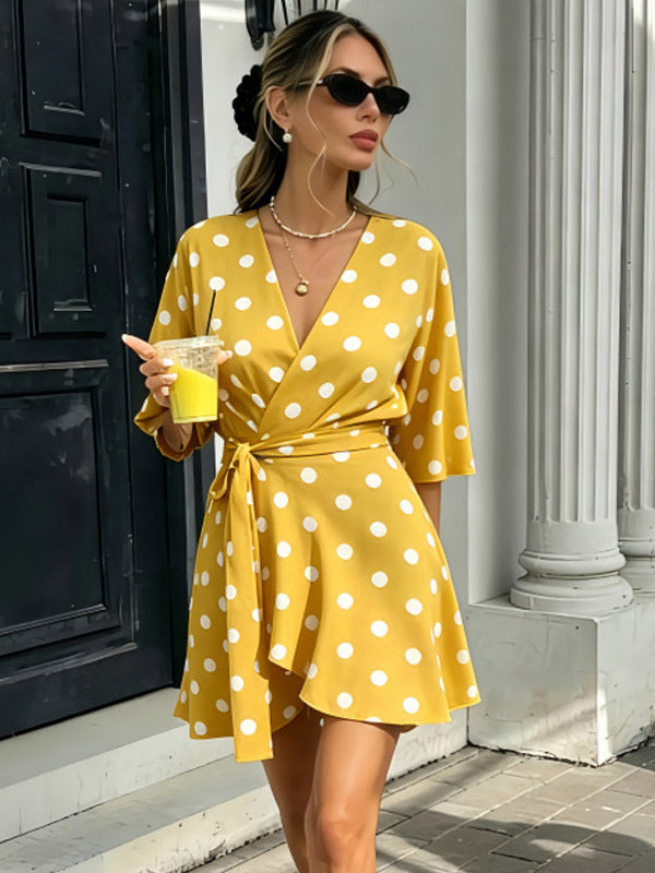 Wrap Dress with Ruffles in Purple – photo 3