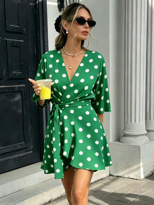 Wrap Dress with Ruffles in Purple – photo 2