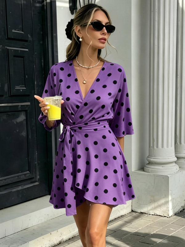 Wrap Dress with Ruffles in Purple – photo 1
