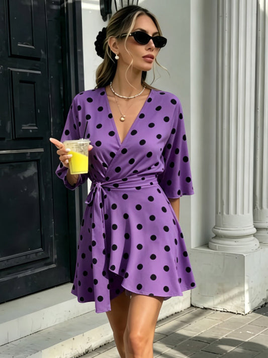 Wrap Dress with Ruffles in Purple – photo 1
