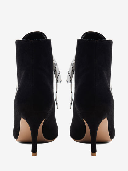 Pointed-Toe Ankle Boots with Lace Trim in Yellow – photo 9