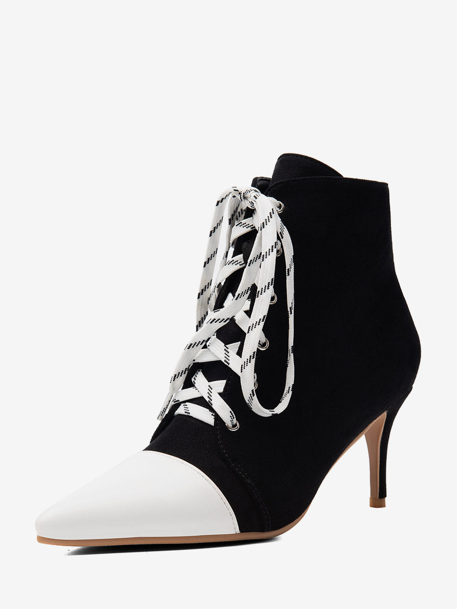 Pointed-Toe Ankle Boots with Lace Trim in Yellow – photo 8