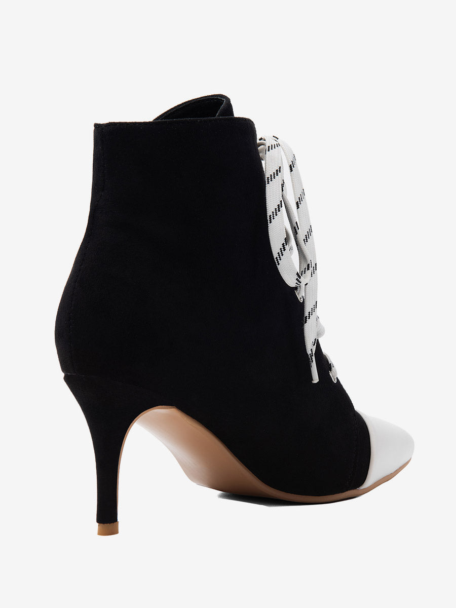 Pointed-Toe Ankle Boots with Lace Trim in Yellow – photo 7