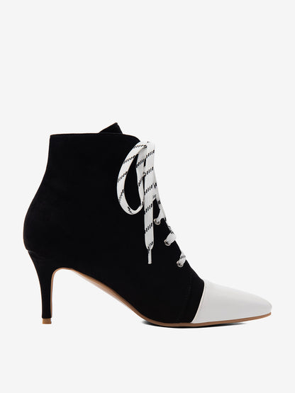 Pointed-Toe Ankle Boots with Lace Trim in Yellow – photo 6