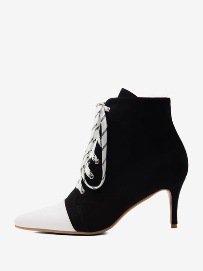 Pointed-Toe Ankle Boots with Lace Trim in Yellow – photo 5