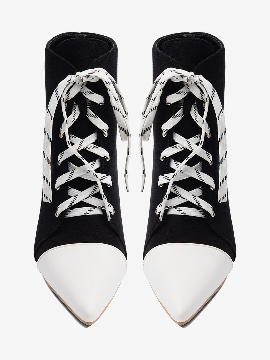 Pointed-Toe Ankle Boots with Lace Trim in Yellow – photo 4