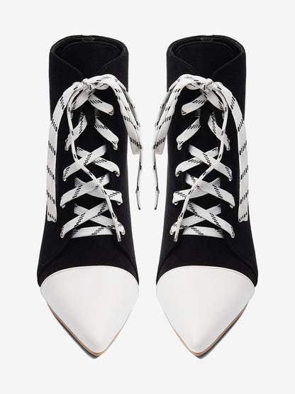 Pointed-Toe Ankle Boots with Lace Trim in Yellow – photo 4