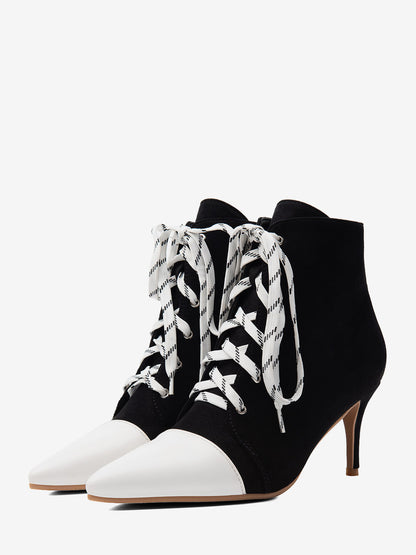 Pointed-Toe Ankle Boots with Lace Trim in Yellow – photo 3