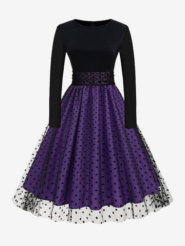 A-Line Dress with Long Sleeves in Purple