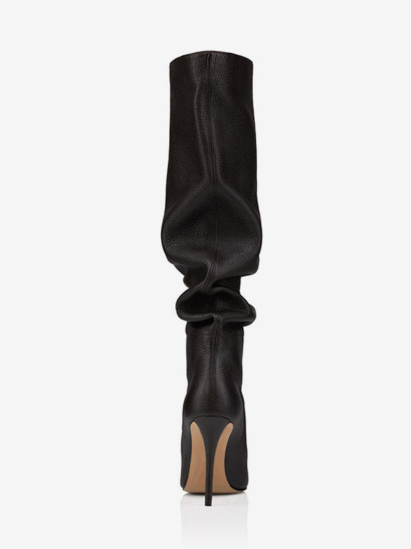 Pointed-Toe Stiletto Slouch Knee-High Boots in Black – photo 3