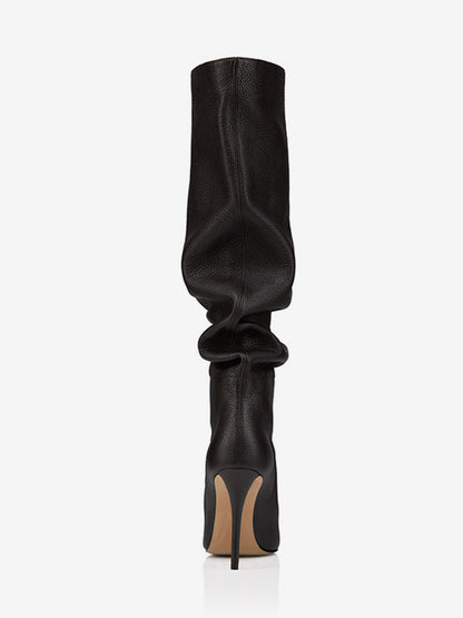Pointed-Toe Stiletto Slouch Knee-High Boots in Black – photo 3