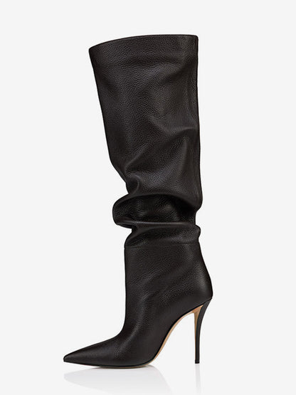 Pointed-Toe Stiletto Slouch Knee-High Boots in Black – photo 2