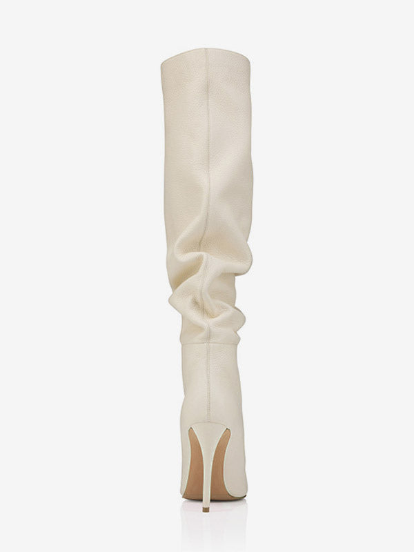 Pointed-Toe Stiletto Slouch Knee-High Boots in Black – photo 14