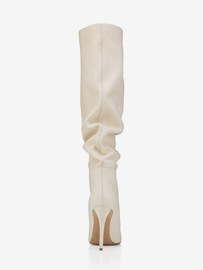 Pointed-Toe Stiletto Slouch Knee-High Boots in Black – photo 14