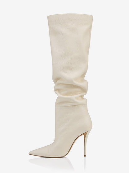 Pointed-Toe Stiletto Slouch Knee-High Boots in Black – photo 13