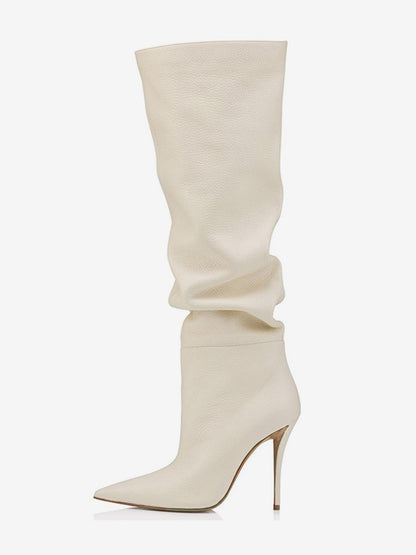Pointed-Toe Stiletto Slouch Knee-High Boots in Black – photo 12