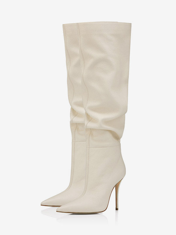 Pointed-Toe Stiletto Slouch Knee-High Boots in Black – photo 11