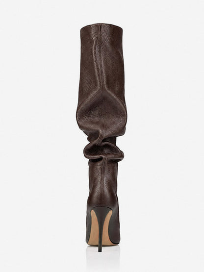 Pointed-Toe Stiletto Slouch Knee-High Boots in Black – photo 10