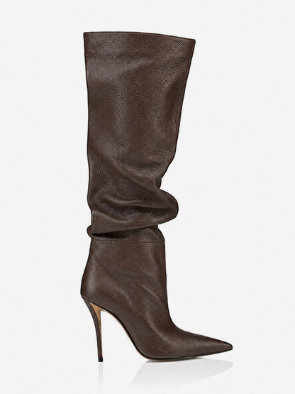 Pointed-Toe Stiletto Slouch Knee-High Boots in Black – photo 9