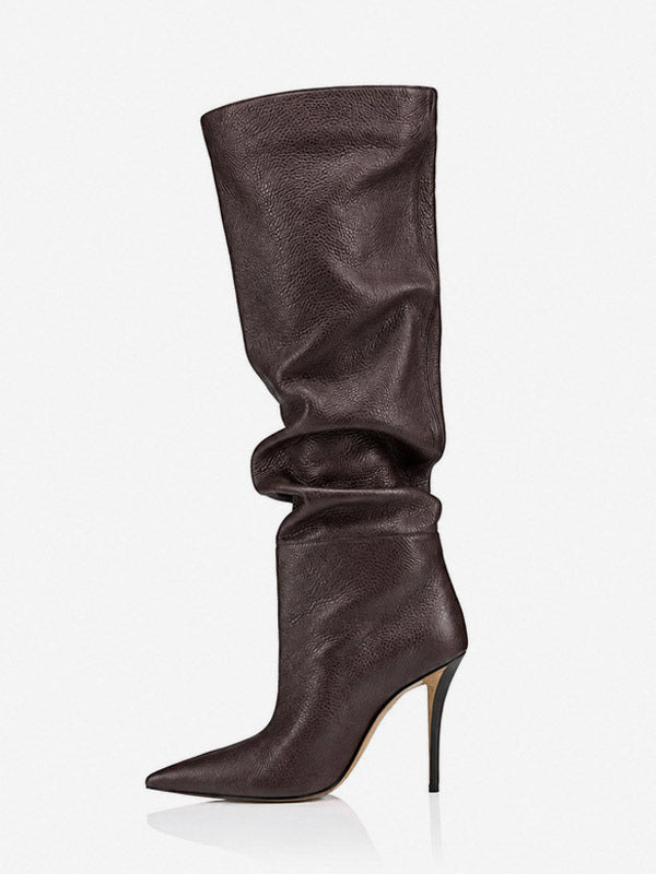 Pointed-Toe Stiletto Slouch Knee-High Boots in Black – photo 8
