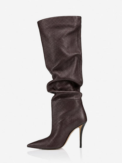 Pointed-Toe Stiletto Slouch Knee-High Boots in Black – photo 8