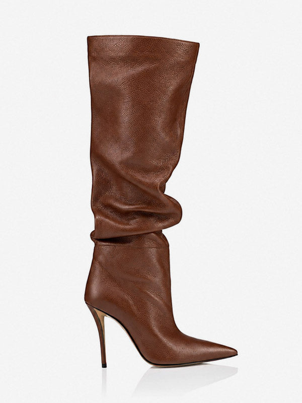 Pointed-Toe Stiletto Slouch Knee-High Boots in Black – photo 6