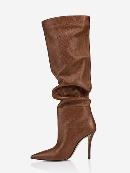 Pointed-Toe Stiletto Slouch Knee-High Boots in Black – photo 5