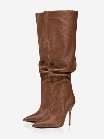 Pointed-Toe Stiletto Slouch Knee-High Boots in Black – photo 4