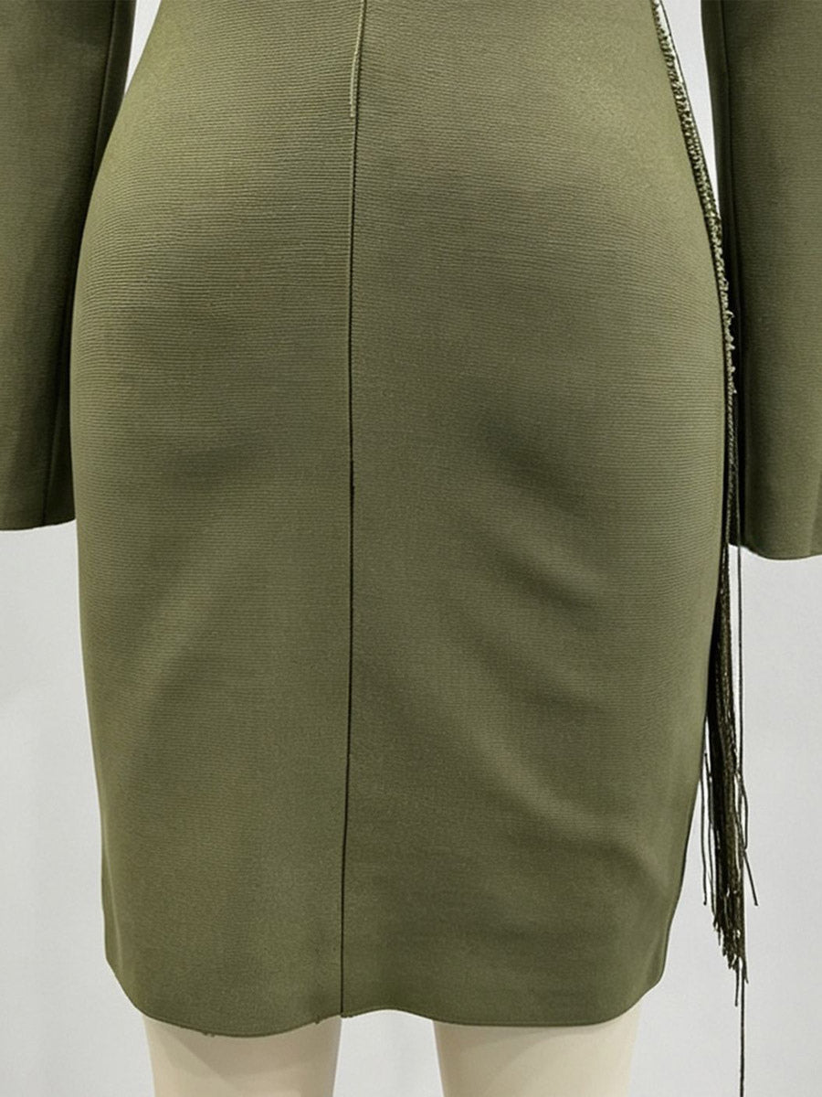 High-Neck Mini Dress with Fringe in Green – photo 7