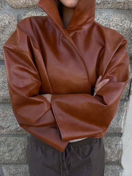 Cropped Jacket with Long Sleeves in Burgundy – photo 1