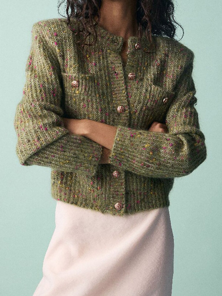 Crew-Neck Cardigan in Green – photo 1