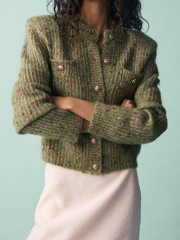 Crew-Neck Cardigan in Green